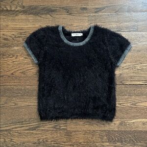 Natural Life Black Fuzzy Sweater with Gray Trim